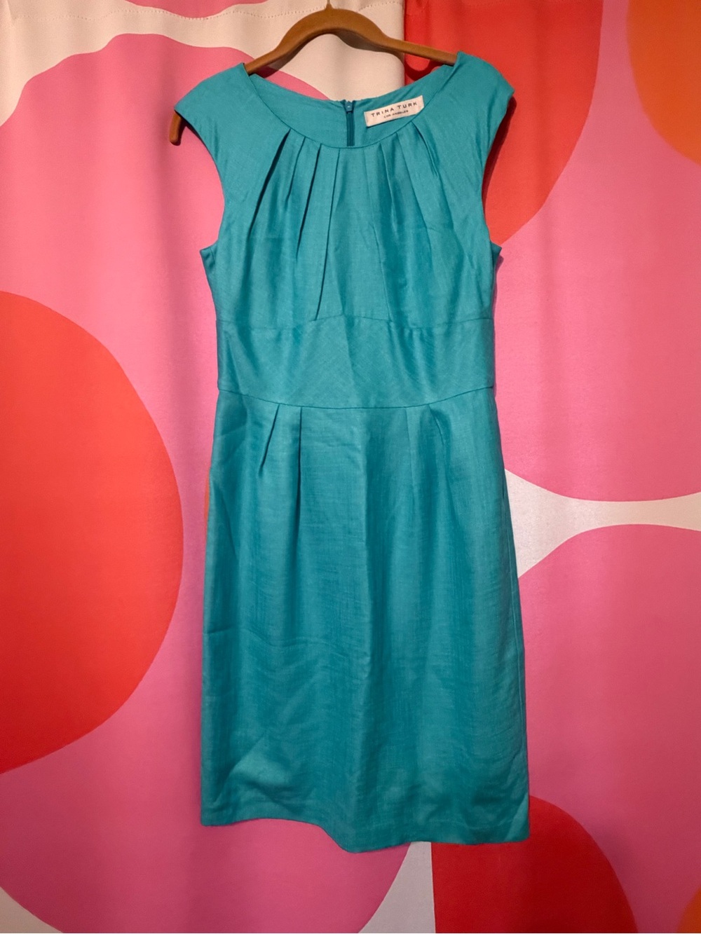 Trina Turk Teal Cap-Sleeve Sheath Dress - size small